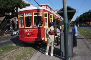 Riders Boarding an RTA Streetcar